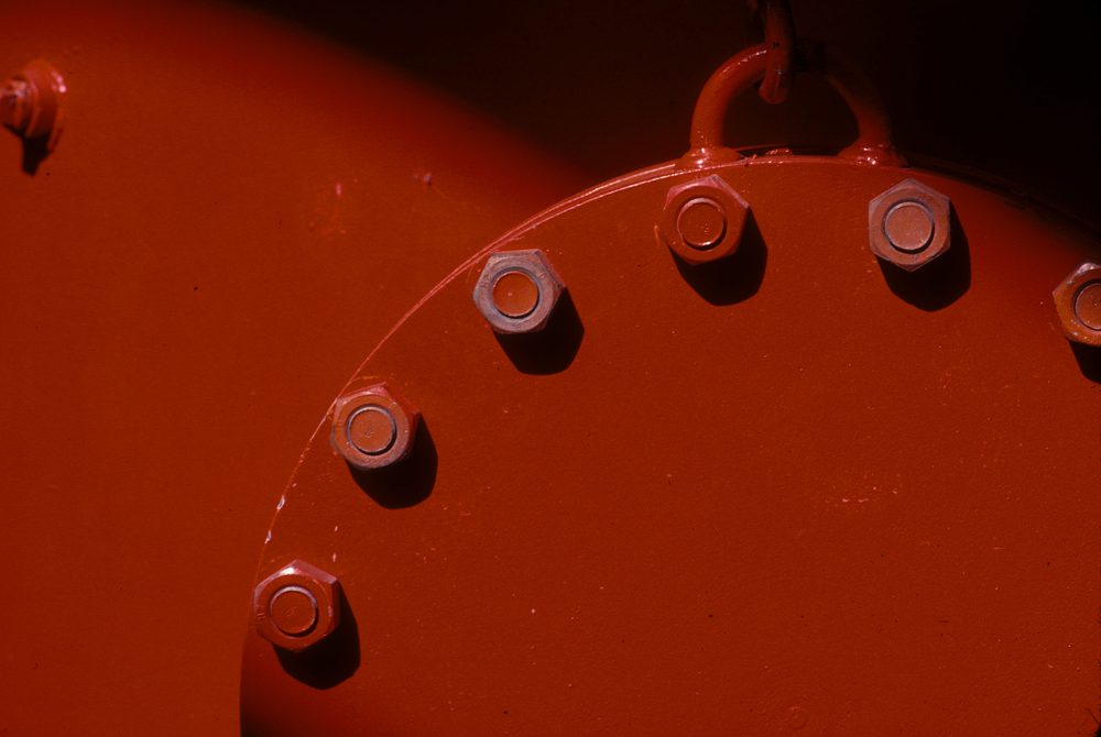 Bolted flange detail painted red