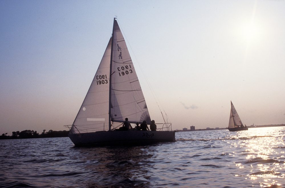 Racing yachts under sail in open water
